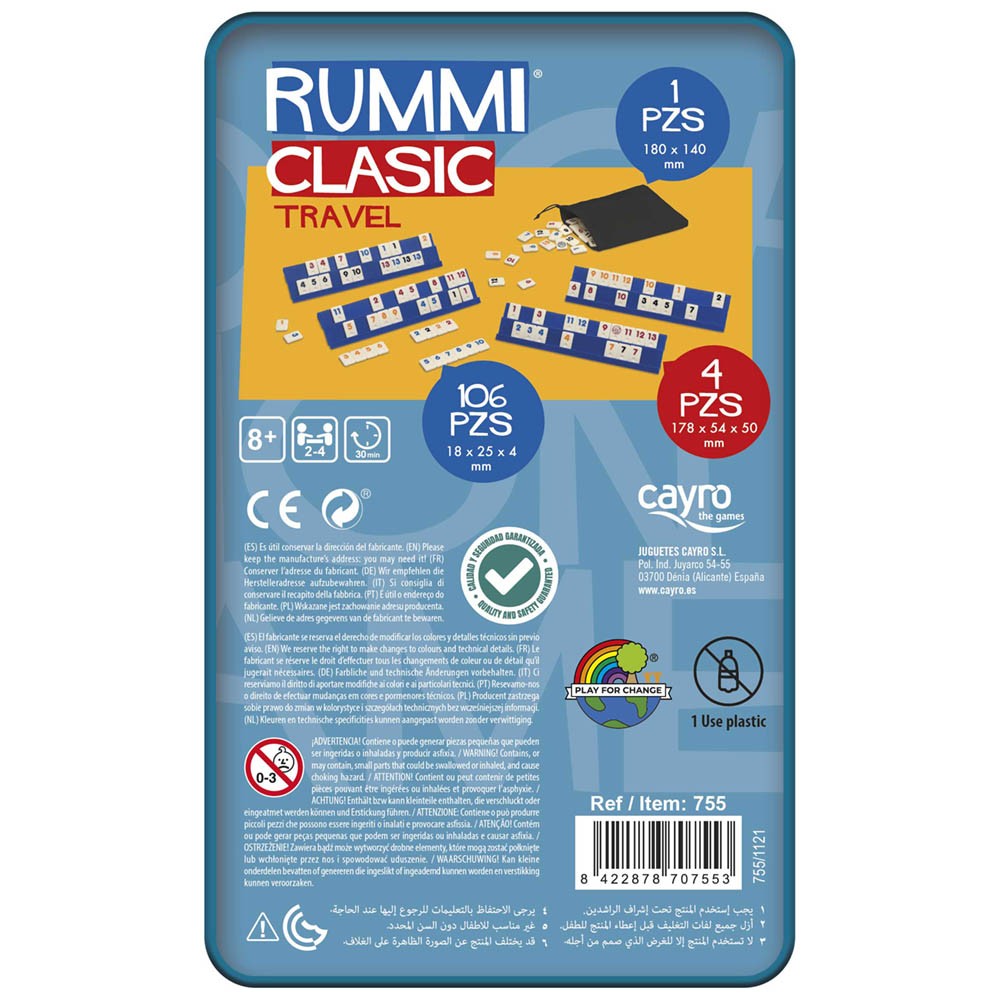 Rummy travel Cayro, remi clasic in cutie metalica pt. calatorii
