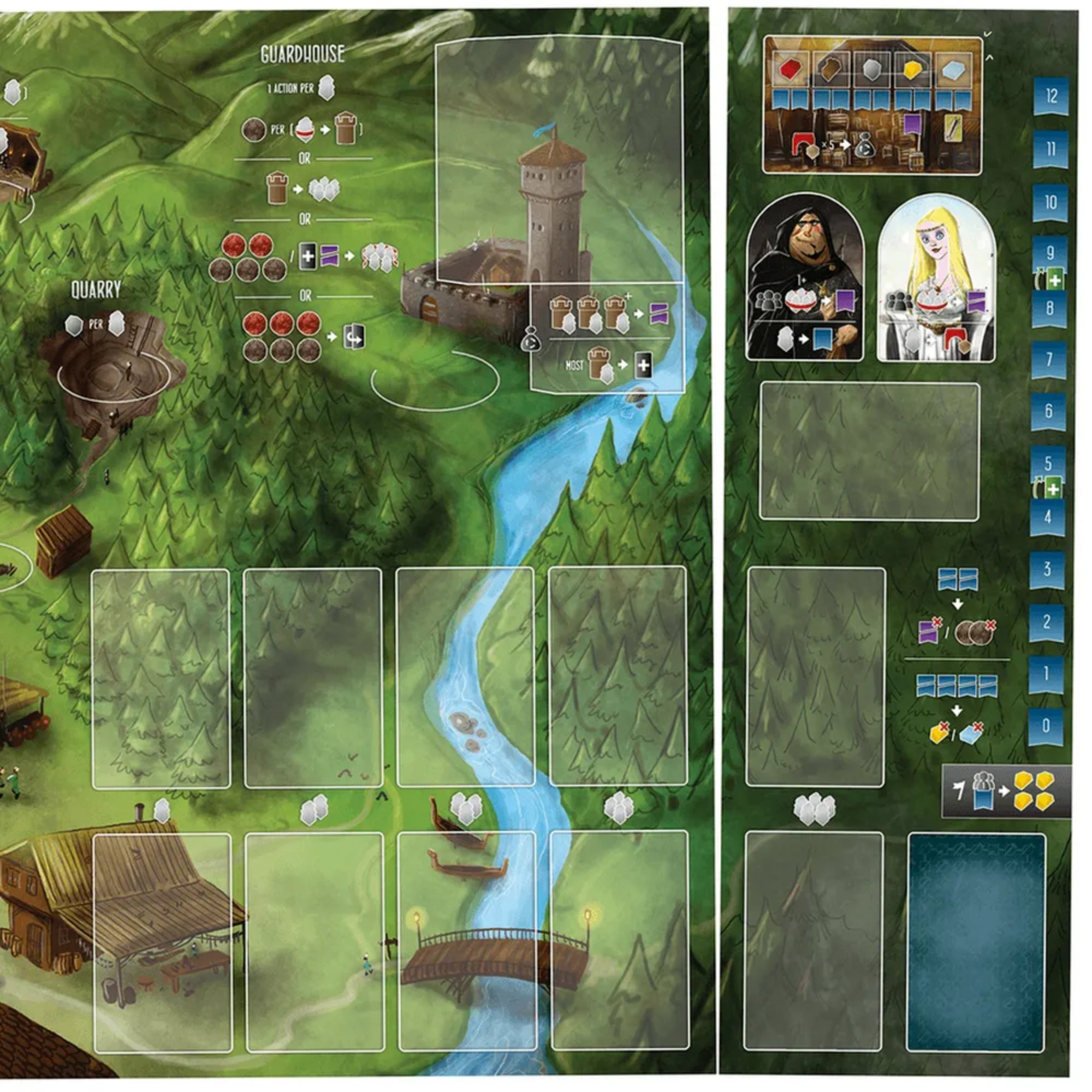 A Nyugati Királyság építőmesterei: Mesterművek kiegészítő színes, részletgazdag játéktáblája erdőkkel, patakkal, bányával és különböző műveleti helyszínekkel.