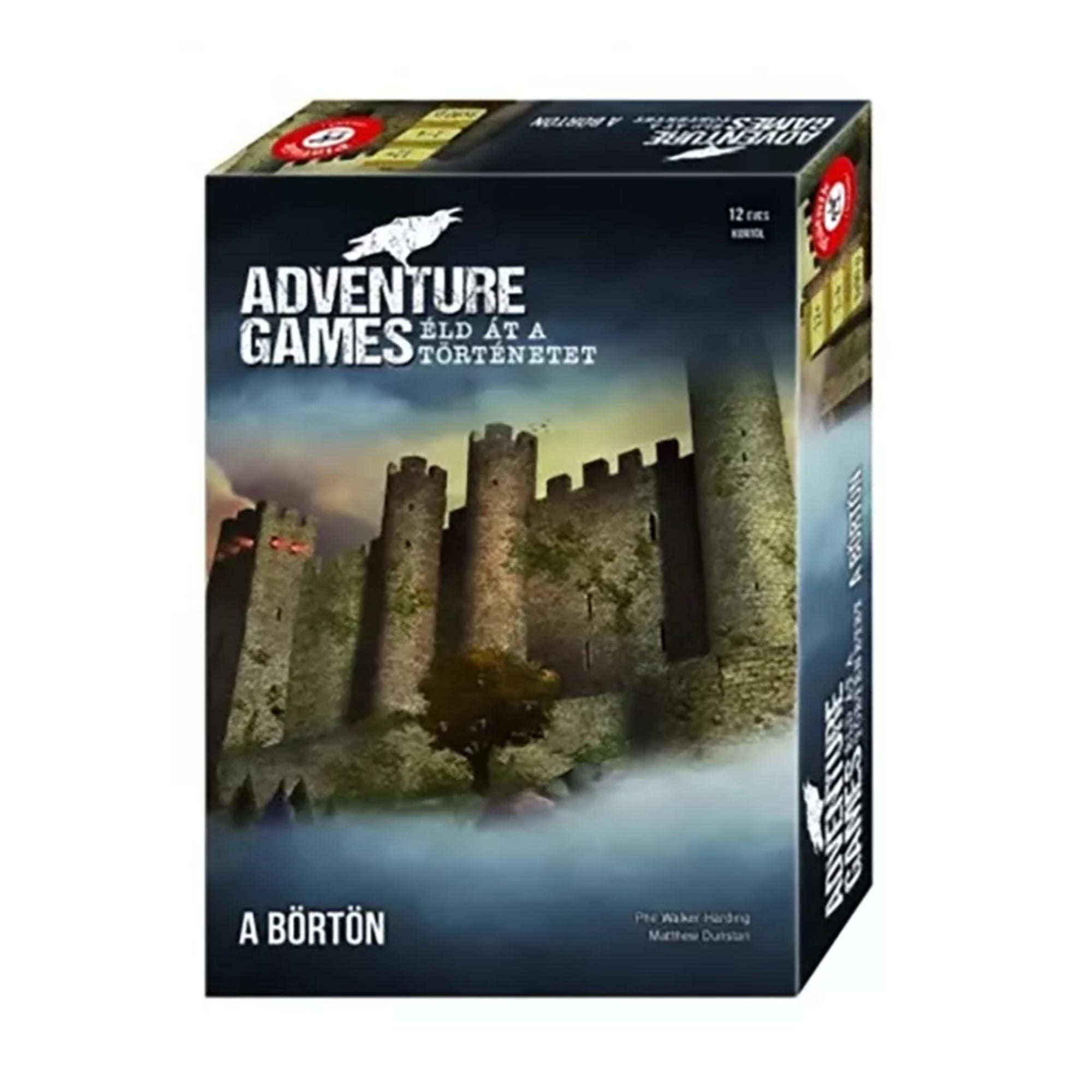 Adventure Games – A börtön társasjáték doboza, sötét tónusú borítóval, amelyen egy középkori kővár látható ködös, sejtelmes háttérrel.
