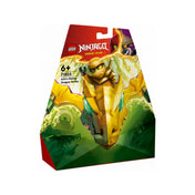 A LEGO NINJAGO Arin felszálló sárkány csapása (71803) szett látványos előlapi csomagolása, melyen Arin arany sárkány hátán lovagolva látható, villámokkal körülvéve.
