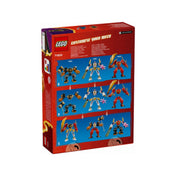 A doboz hátoldala, amely bemutatja a robot személyre szabhatóságát: a három kombinálható készlet (71806, 71807, 71808) alkatrészeiből új robotverziók építhetők különböző kar- és lábvariációkkal.