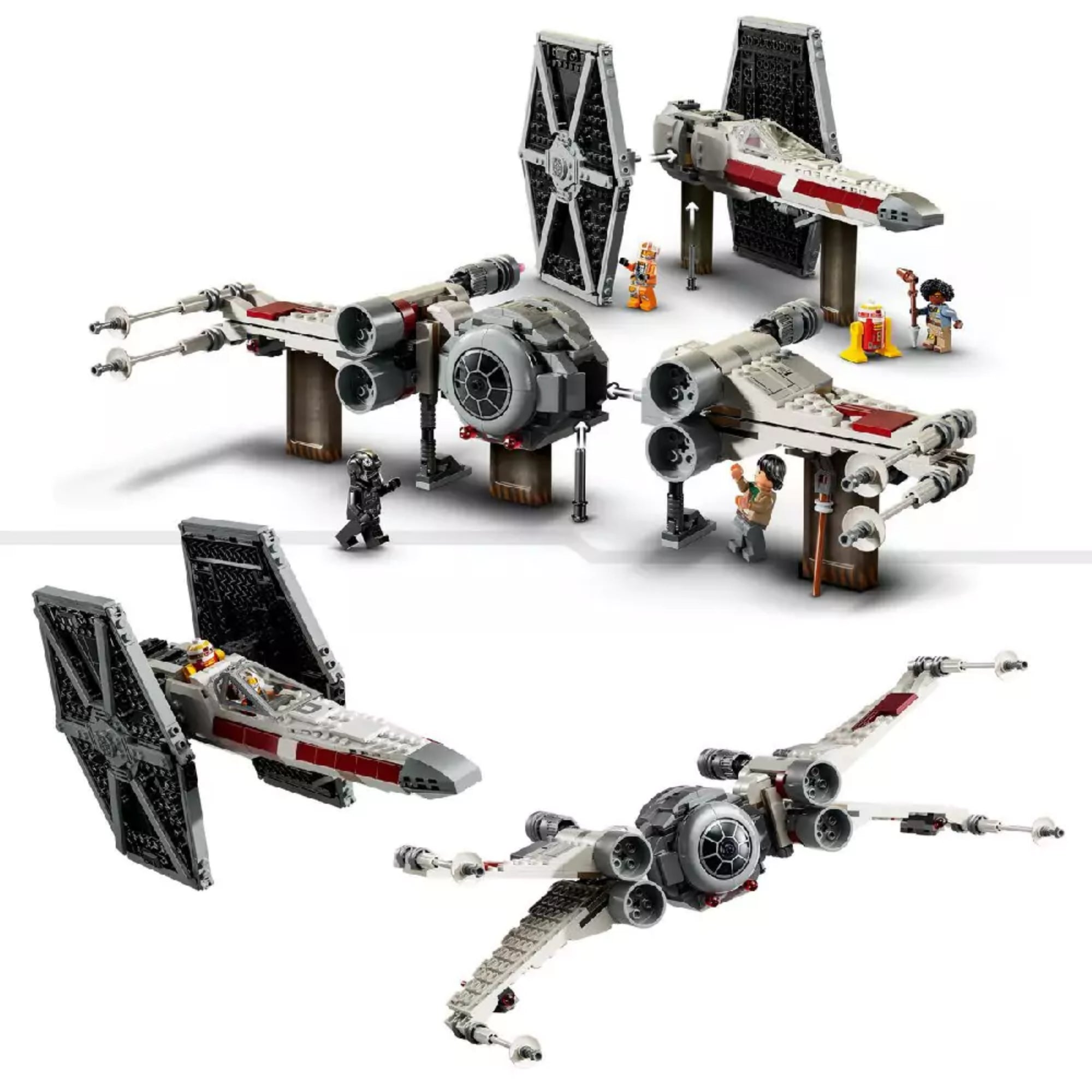 A LEGO TIE Fighter és X-Wing mix szett újrajátszható elemei: variálható hajórészek és átszerelhető modulok, amelyekkel a TIE-Wing és X-Wing keverék létrehozható.