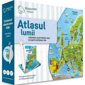 Răspundel Istetel – Atlasul lumii doboz színes világtérkép illusztrációval és interaktív tollal.