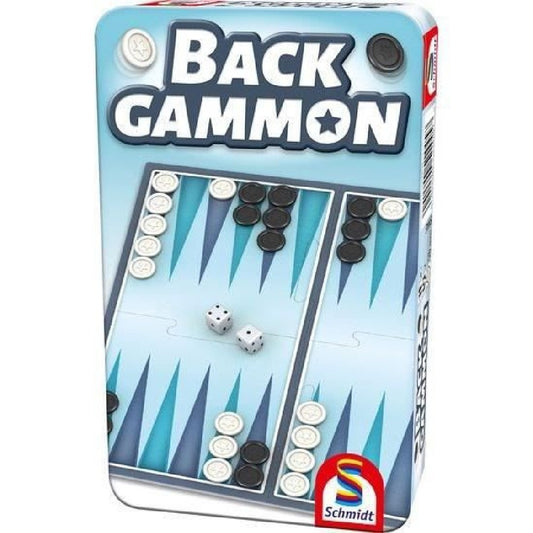 Schmidt Backgammon în cutie metalică fata cutiei