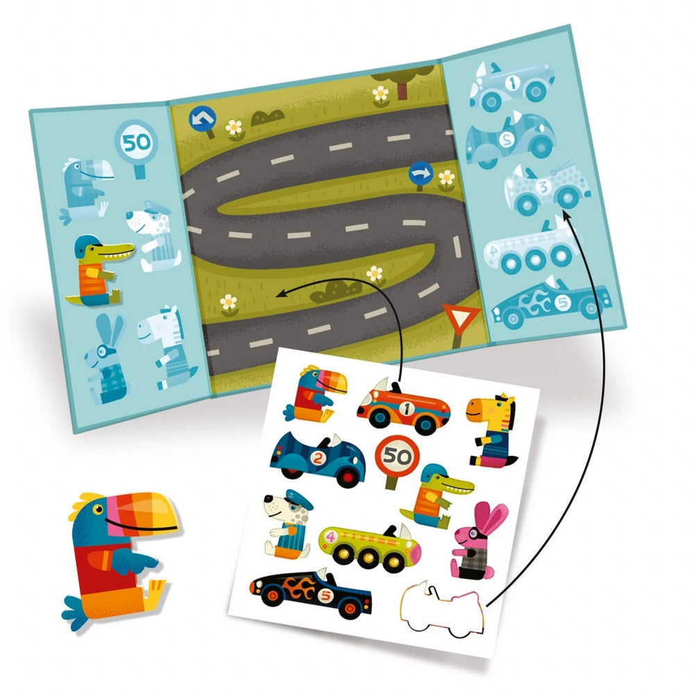 Mașini  Carte cu autocolante Djeco