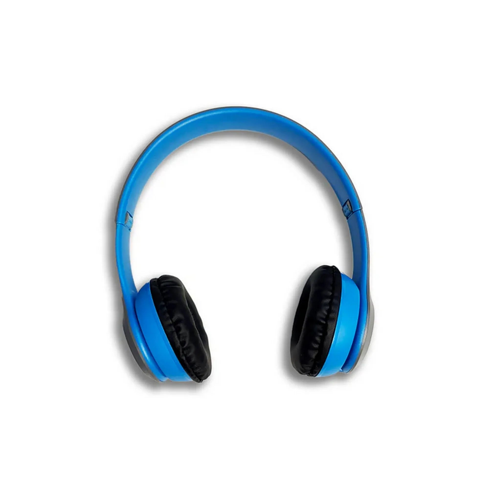 Kék P47 Bluetooth fejhallgató, párnázott fülpárnákkal és kényelmes viselettel, ideális játékhoz és zenéhez.