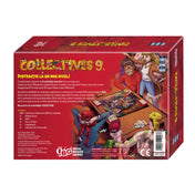 A Collectives 9 társasjáték dobozának hátlapja, amely részletes leírást ad a játékról és tartozékairól.