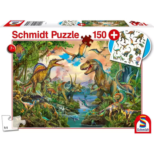 Puzzle Schmidt: Dinozauri salbatici, 150 piese + Cadou: tatuaje cu dinozauri