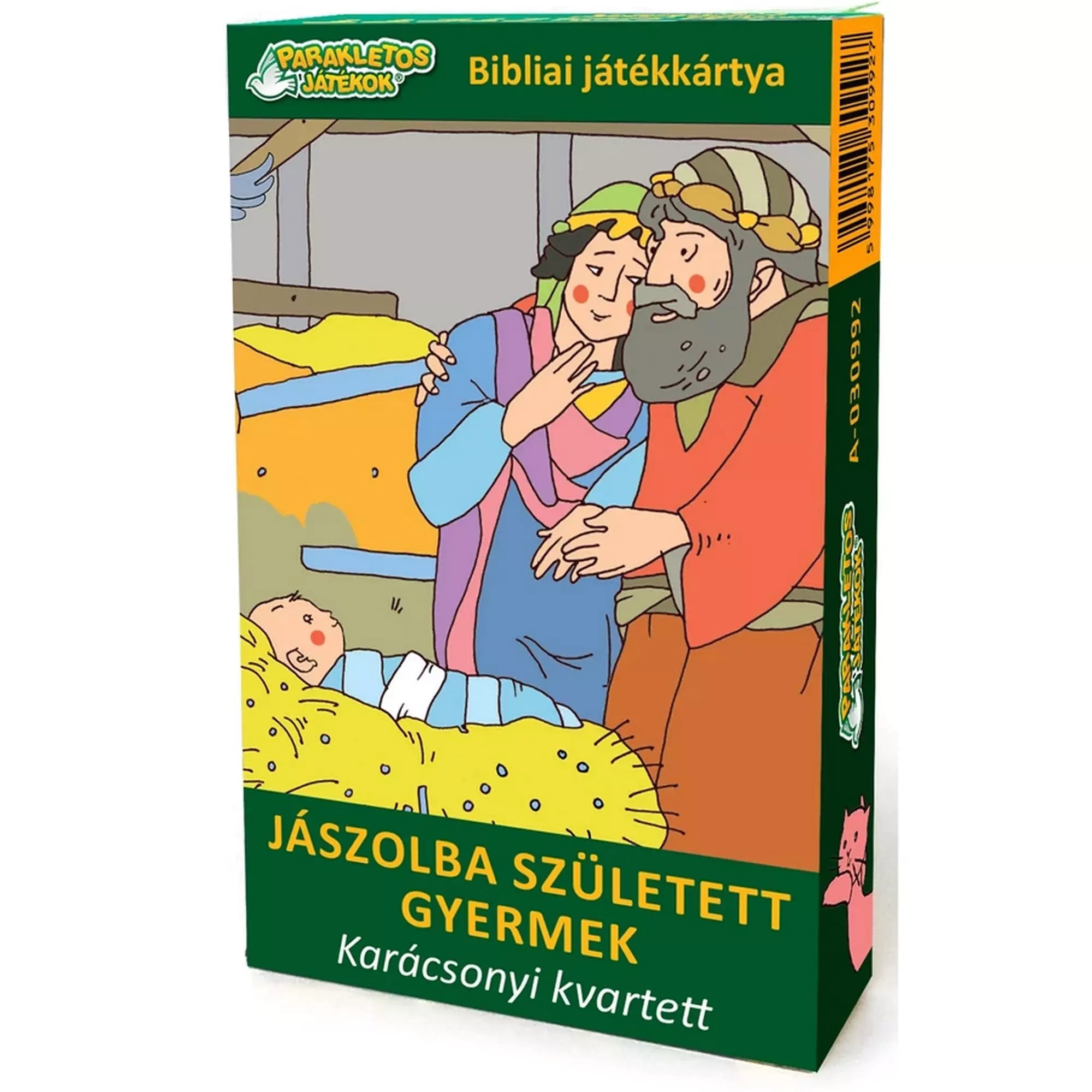 A Jászolba született gyermek – Karácsonyi kvartett doboza, amelyen Jézus születésének jelenete látható Máriával, Józseffel és a jászolban fekvő kis Jézussal.