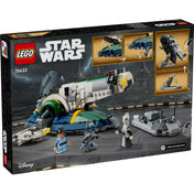 LEGO Star Wars: Jango Fett csillaghajója (75433) doboz hátlap, a játék funkcióival és a minifigurákkal.