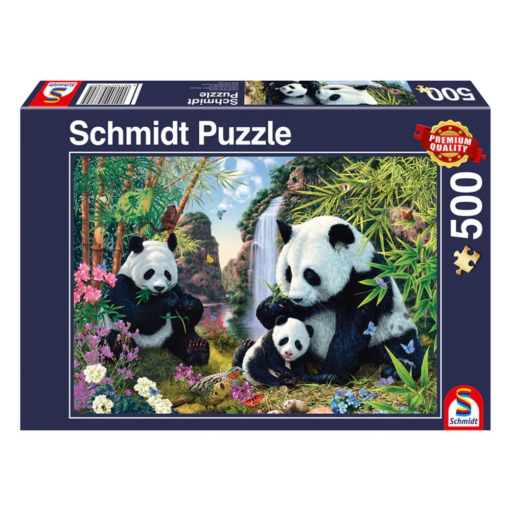 Puzzle Schmidt: Familia panda la cascada, 500 piese