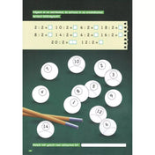 Osztásos és logikai feladatlap a Tanoda! Gyakorlófeladatok másodikosoknak 1. munkafüzetből, biliárdgolyókkal illusztrálva.