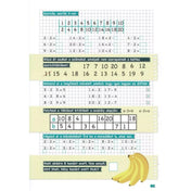 Tanoda – gyakorló feladatok másodikosoknak 2. matematika feladatlap – Szorzás, osztás, műveleti jelek és logikai táblázatok szerepelnek a feladatlapon, banános szövegértési kérdéssel a lap alján.