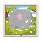 Puzzle din lemn cu 9 piese, Elefant, Viga