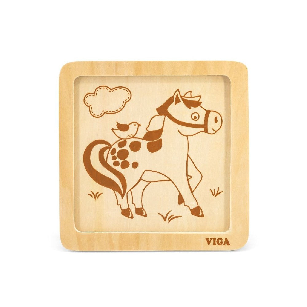 Puzzle din lemn cu 4 piese - Cal, Viga