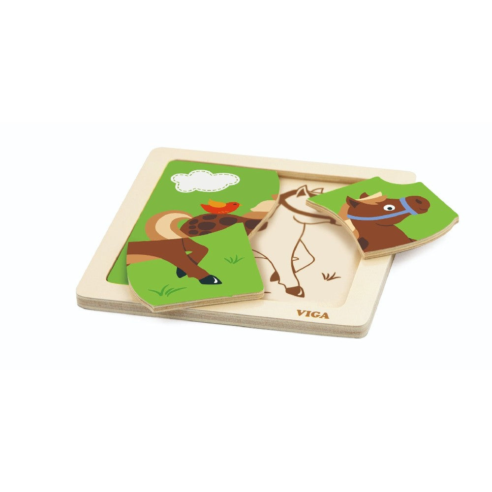Puzzle din lemn cu 4 piese - Cal, Viga