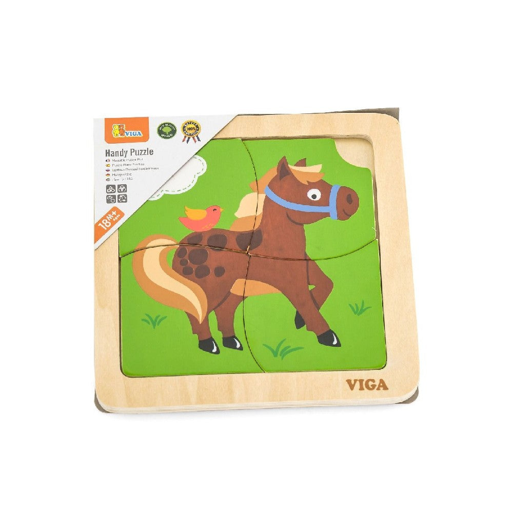 Puzzle din lemn cu 4 piese - Cal, Viga