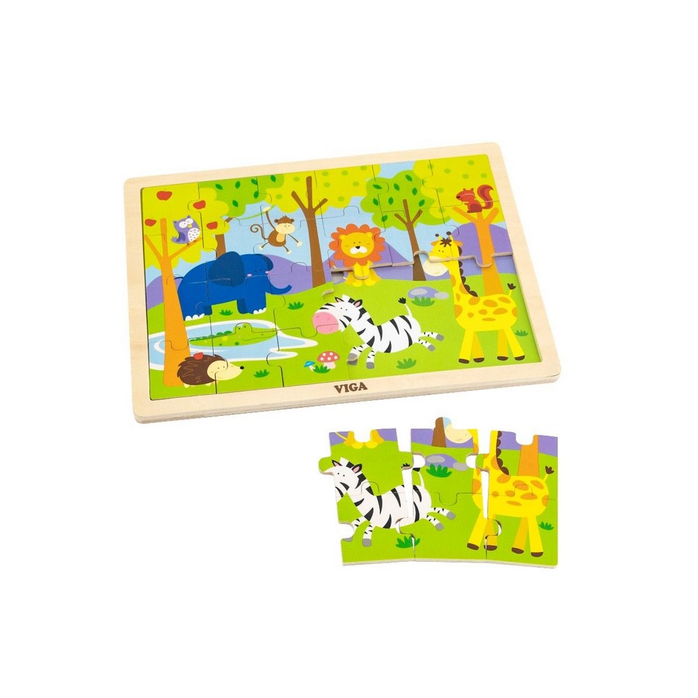 Puzzle din lemn - Animale safari, 24 piese, Viga