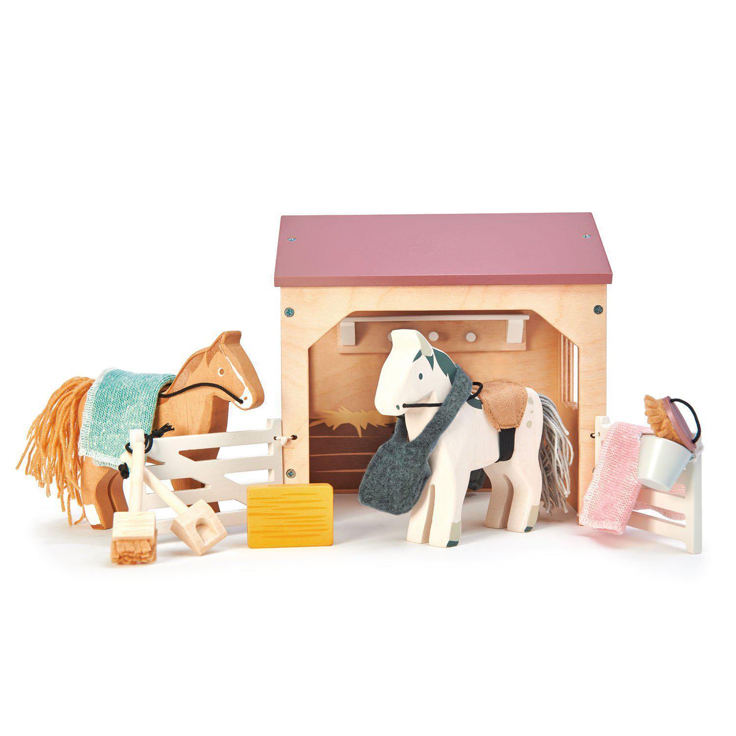 Set figurine Grajd cu cai, din lemn premium, pentru căsuțe de păpușă - 13 piese - Tender Leaf Toys-Tender Leaf Toys-2-Jocozaur