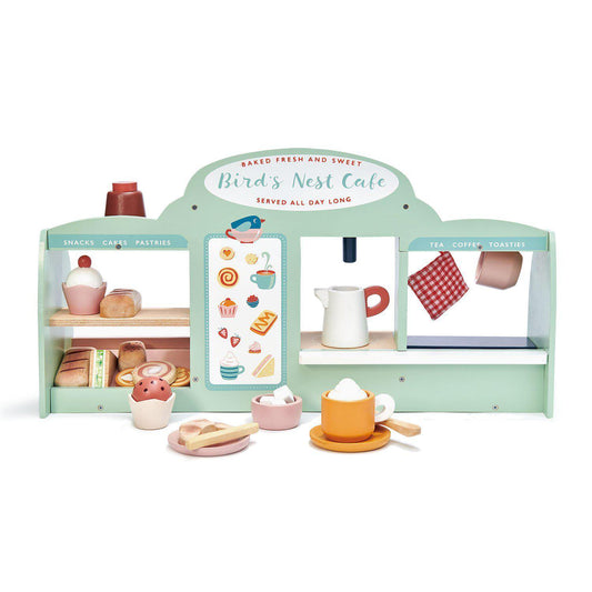 Cofetăria Cuibul păsărilor, din lemn premium - Mini Chef Bird's Nest Café - 43 piese, accesorii și autocolante bine elaborate - Tender Leaf Toys-Tender Leaf Toys-1-Jocozaur