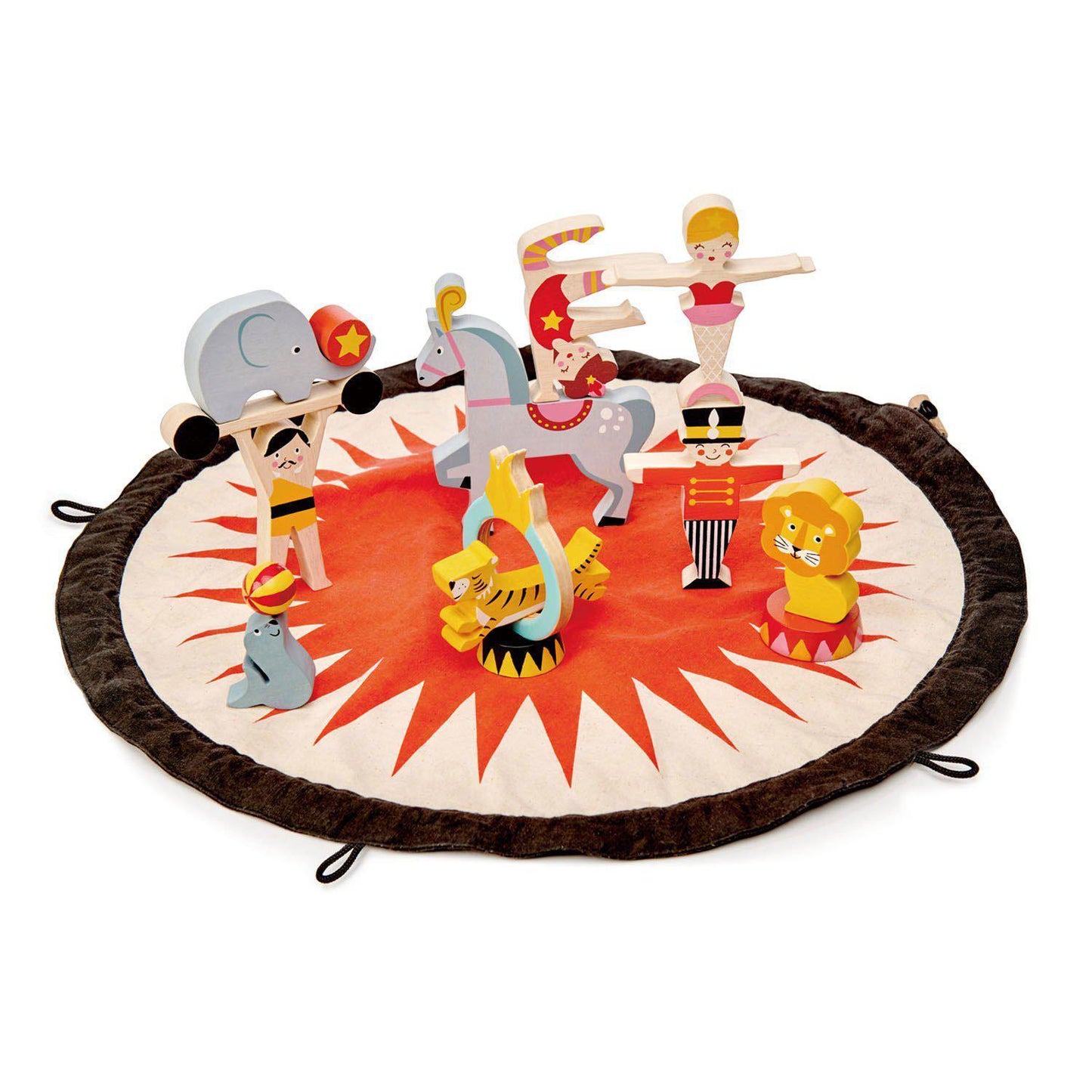 Sacul cu povești de la circ, din lemn premium - Circus Stacker - 16 piese, conține o planșă din material textil - Tender Leaf Toys-Tender Leaf Toys-2-Jocozaur