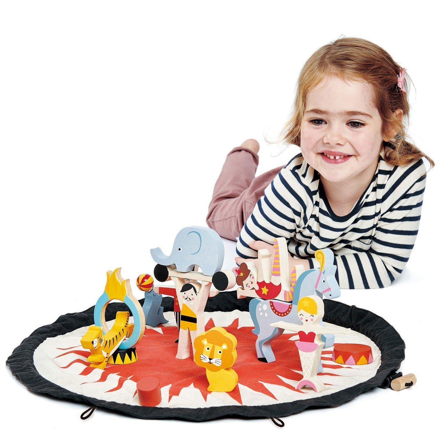 Sacul cu povești de la circ, din lemn premium - Circus Stacker - 16 piese, conține o planșă din material textil - Tender Leaf Toys-Tender Leaf Toys-5-Jocozaur
