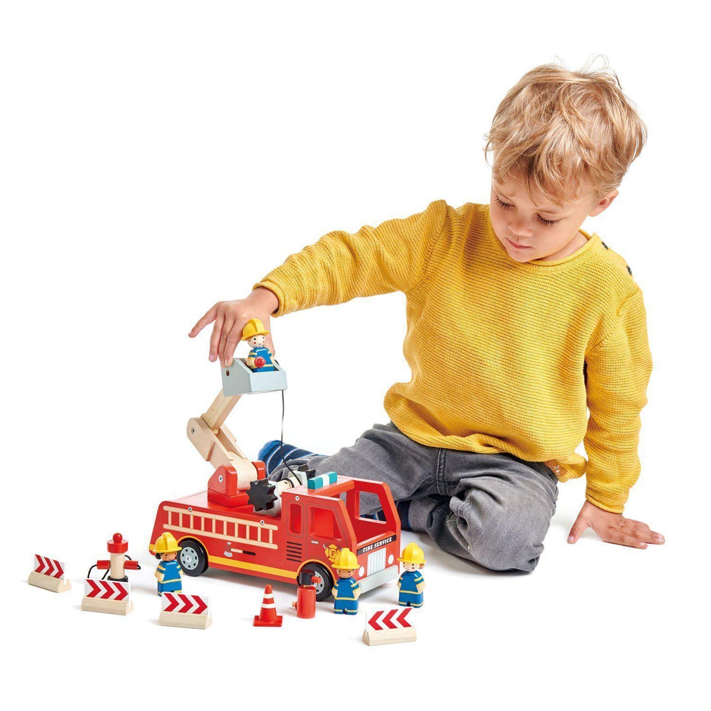 Mașină de pompieri, din lemn premium - Fire Engine - 14 piese -Tender Leaf Toys-Tender Leaf Toys-3-Jocozaur