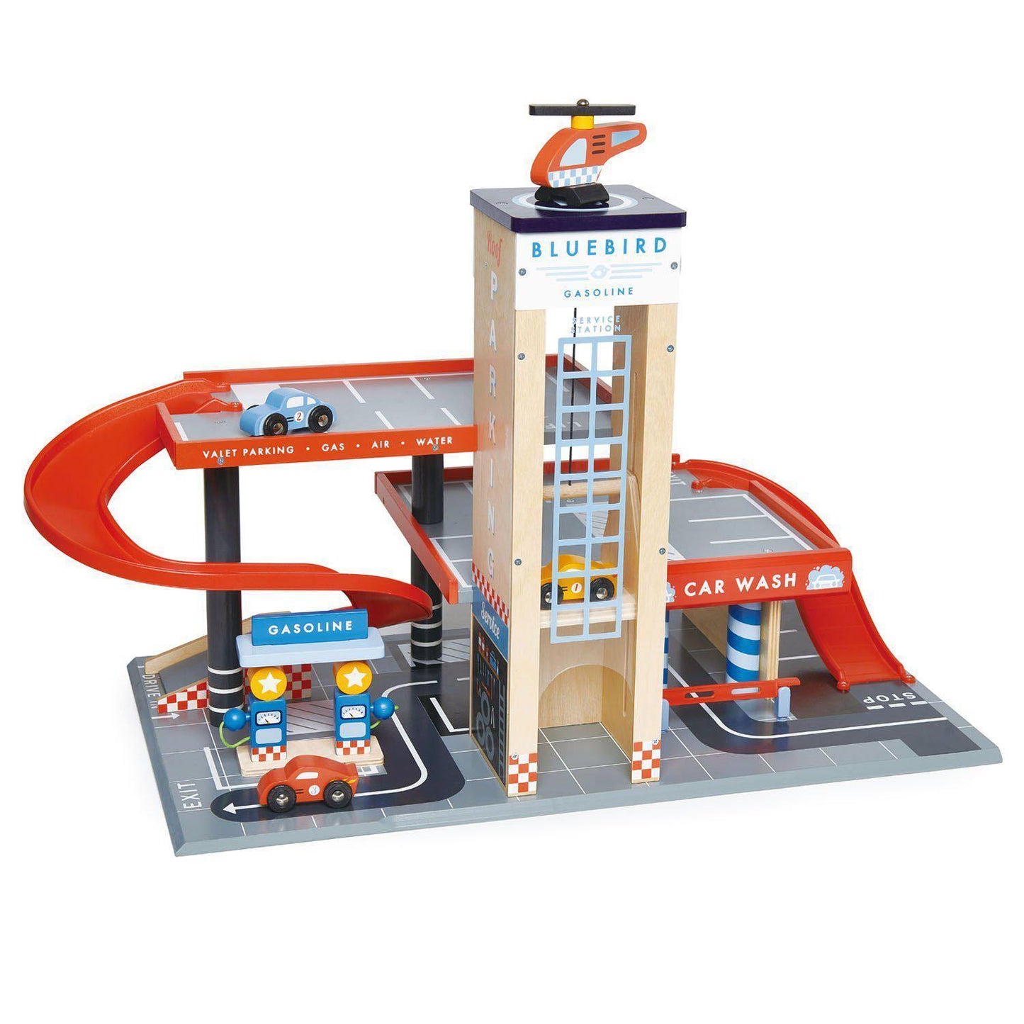 Stația Service Blue Bird , din lemn premium - Blue Bird Service Station - 5 piese - Tender Leaf Toys-Tender Leaf Toys-2-Jocozaur