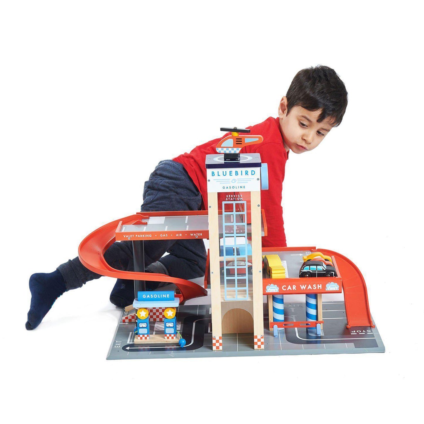 Stația Service Blue Bird , din lemn premium - Blue Bird Service Station - 5 piese - Tender Leaf Toys-Tender Leaf Toys-5-Jocozaur