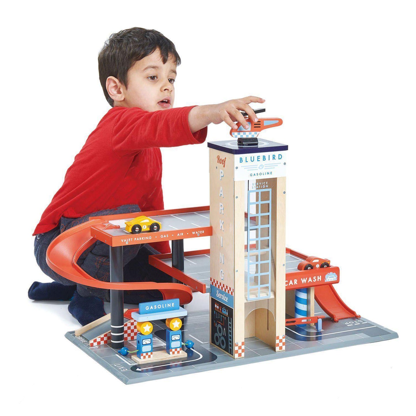 Stația Service Blue Bird , din lemn premium - Blue Bird Service Station - 5 piese - Tender Leaf Toys-Tender Leaf Toys-6-Jocozaur