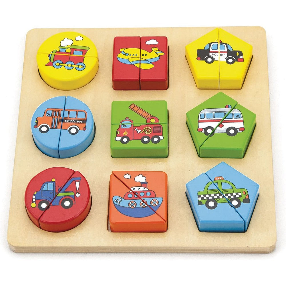 Puzzle din cuburi din lemn cu mijloace de transport, Viga