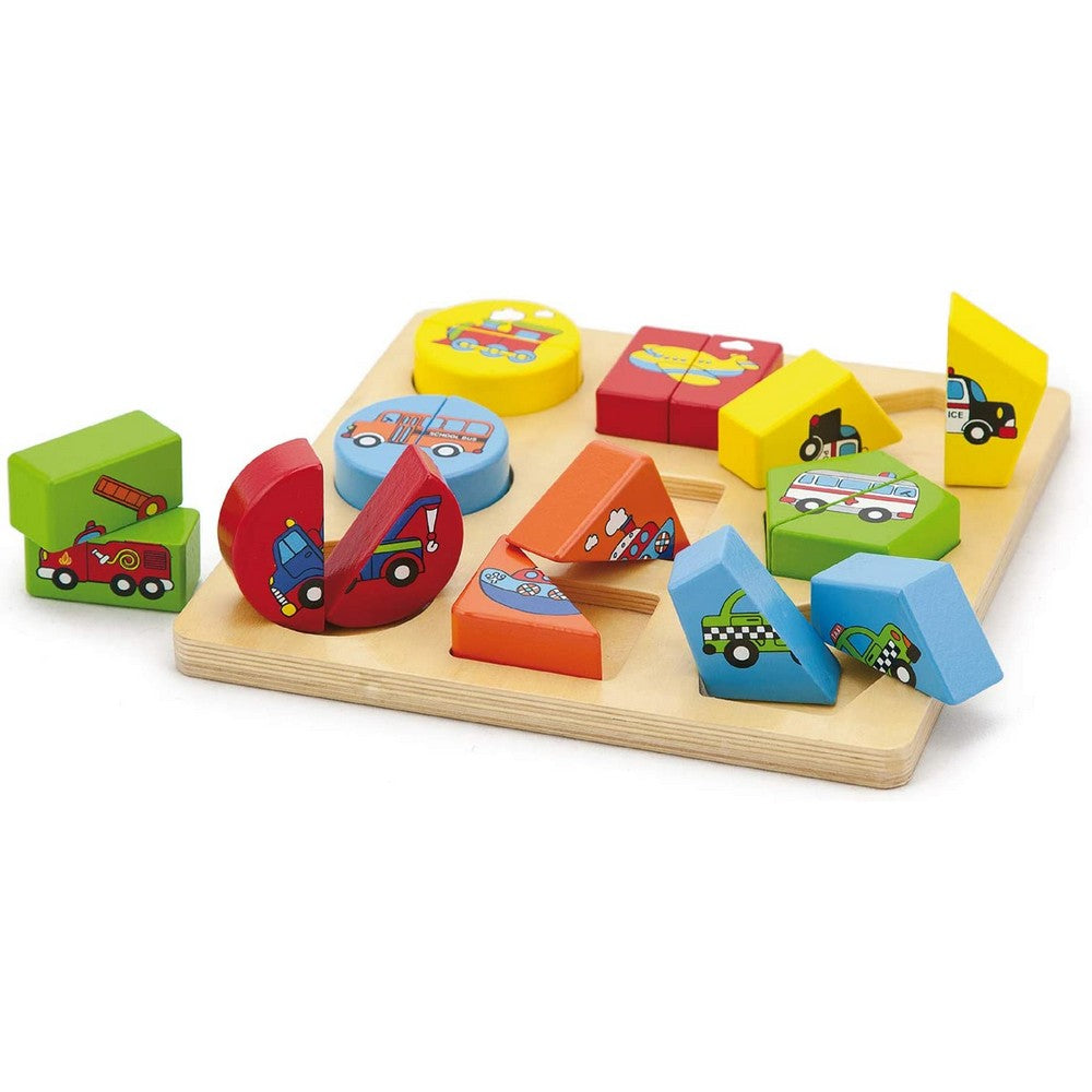 Puzzle din cuburi din lemn cu mijloace de transport, Viga