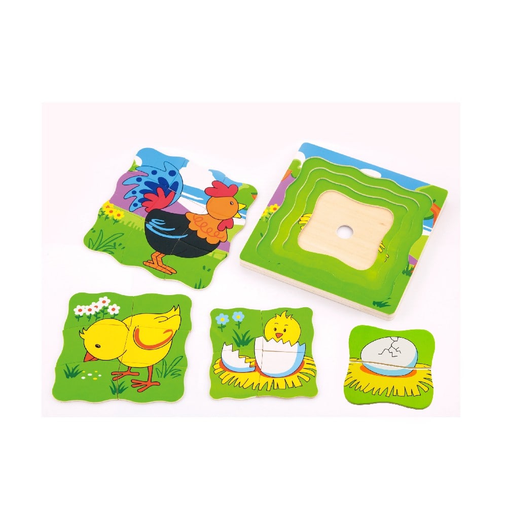 Puzzle stratificat de 4 piese - De la ou la cocoș, Viga