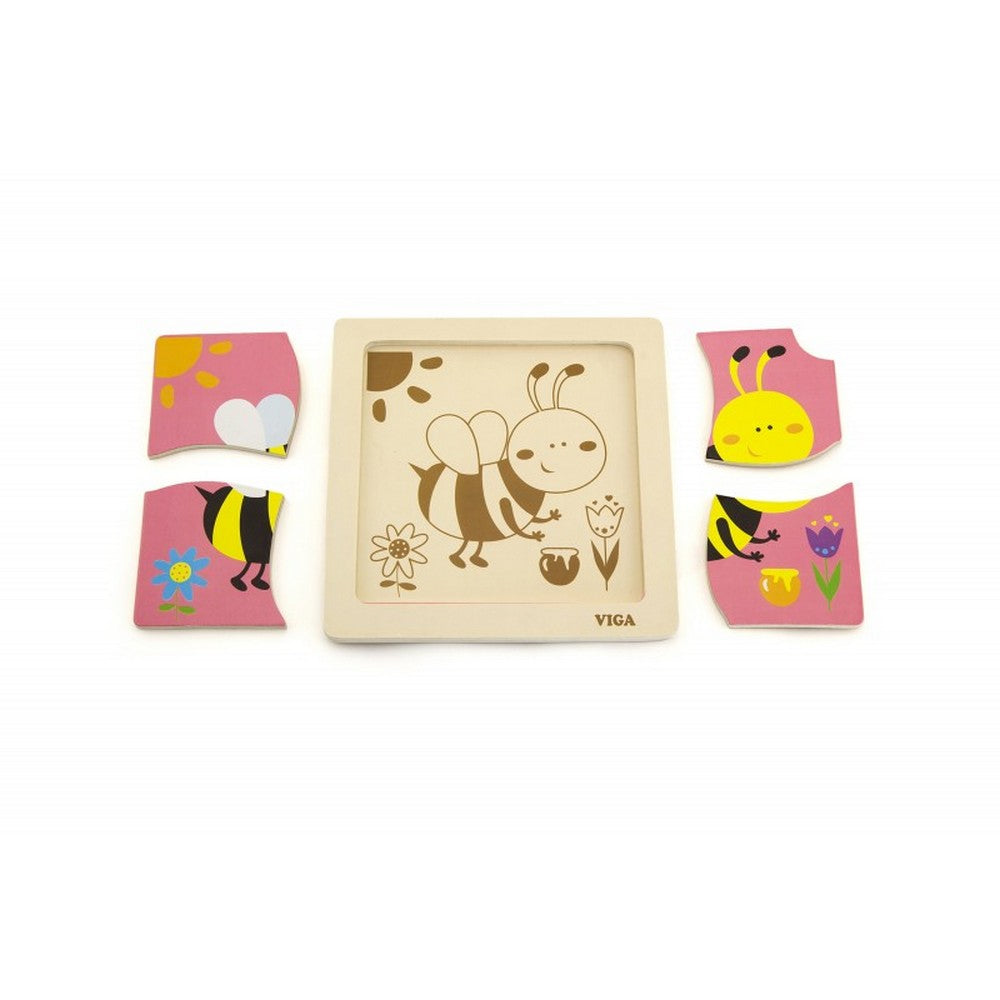 Puzzle din lemn cu albină, 4 piese