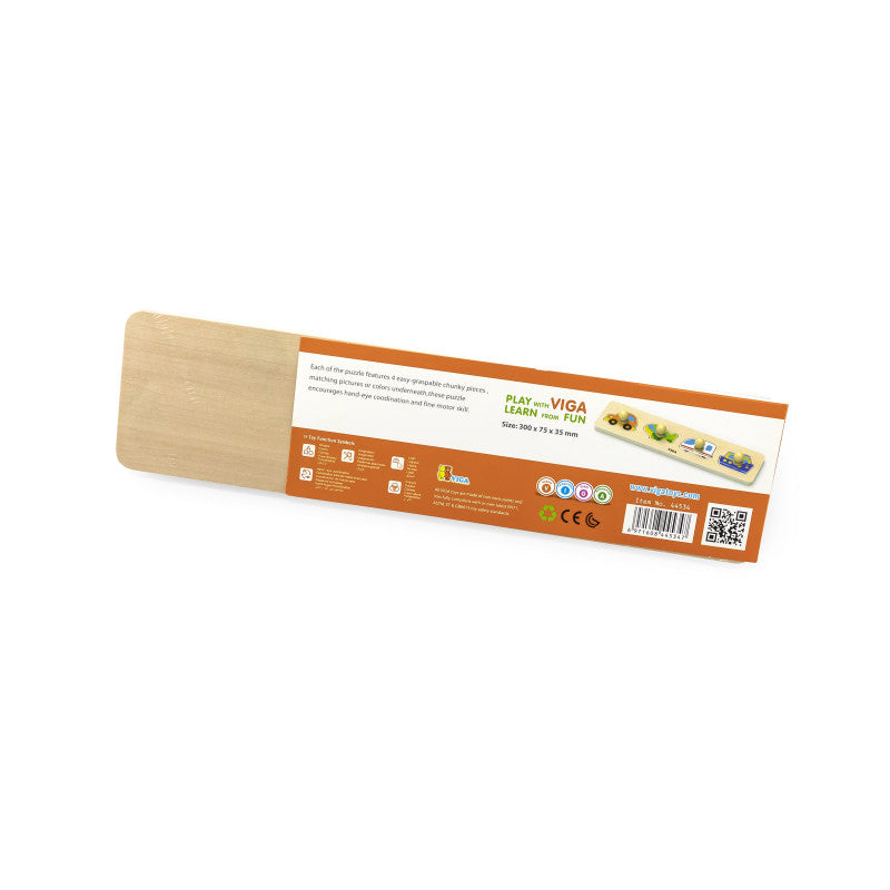 Puzzle din lemn cu butoane Vehicule, 4 piese, Viga