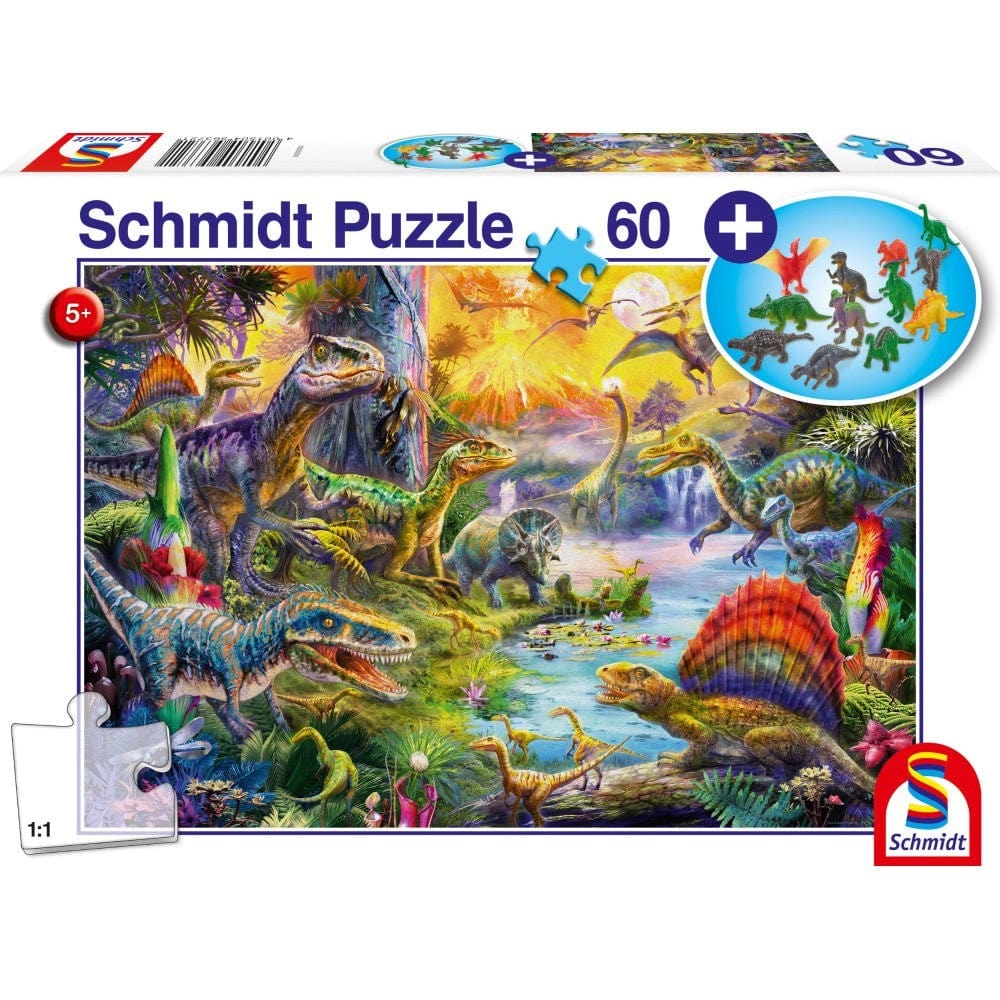Puzzle Schmidt: Dinozauri, 60 de piese + Cadou figurine cu dinozauri