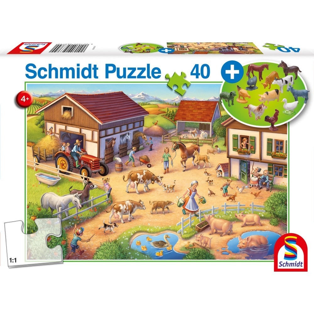 Puzzle Schmidt: Ferma, 40 piese + Cadou: figurine animale