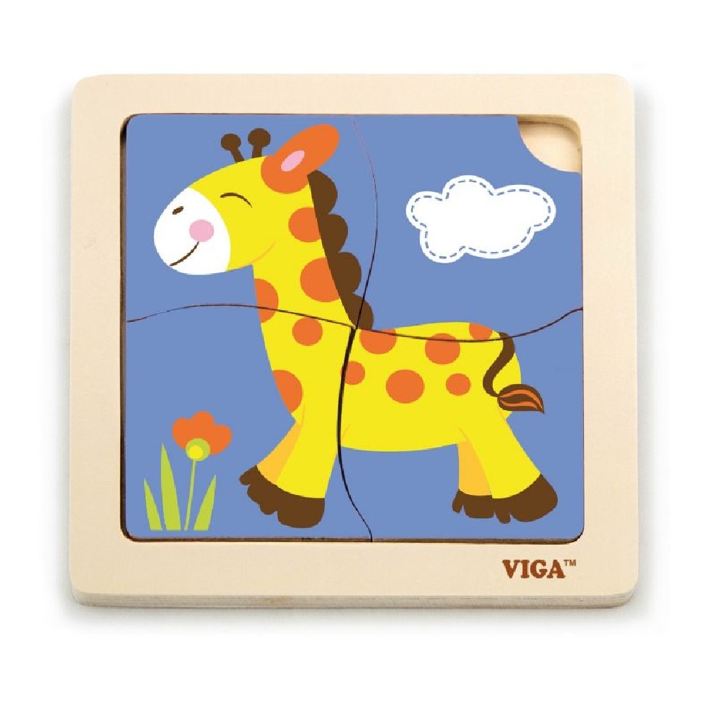 Puzzle din lemn cu 4 piese - Girafă, Viga