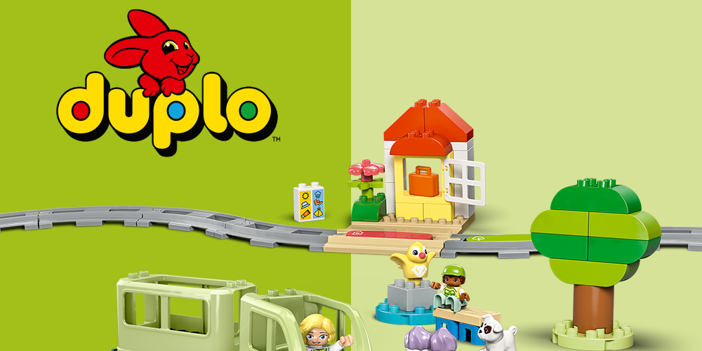 LEGO® DUPLO: színes vonatkészlet kisgyermekeknek, sínekkel, állatokkal és házzal, mely fejleszti a kreativitást és a képzelőerőt játék közben.