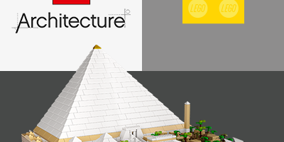 LEGO® Architecture készlet: ikonikus egyiptomi piramis miniatűr modellje, részletes környezettel, folyóval, hajókkal és zöld növényzettel, építészeti csodák kedvelőinek.