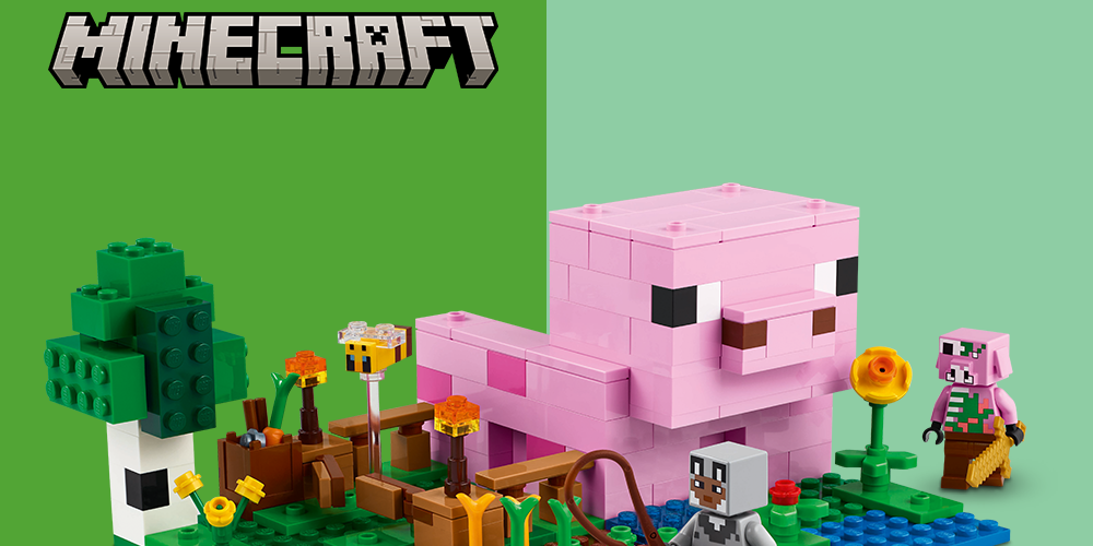 LEGO® Minecraft: kreatív szett farmmal, malacokkal és karakterekkel, mely lehetővé teszi a Minecraft világának életre keltését és saját kalandok építését.