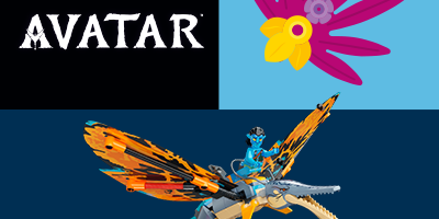 LEGO® Avatar készlet: színes banshee figura Na’vi karakterrel, az Avatar világának ikonikus repülő lényeinek újraalkotásához