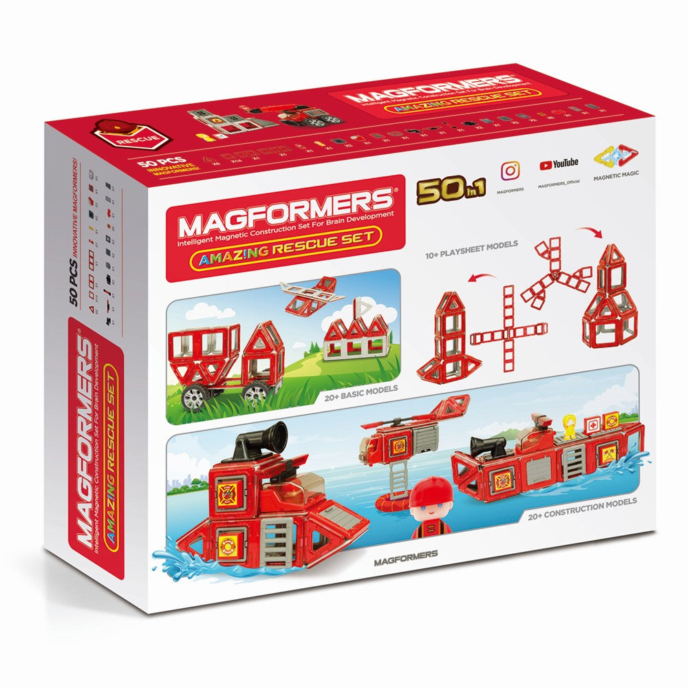 Magformers Amazing Rescue Set - Stație de pompieri, set de 50 piese