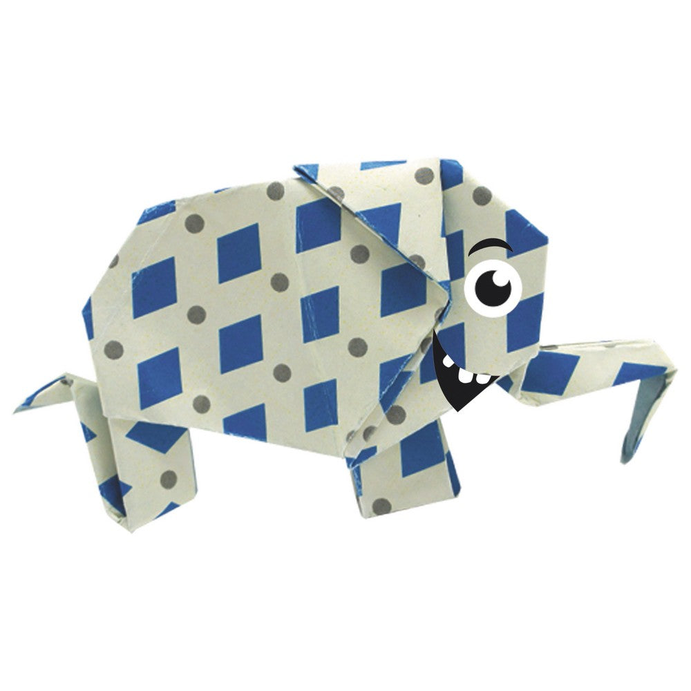 Origami amuzant Fridolin - Elefant cu rombi albastruj si cu ochi