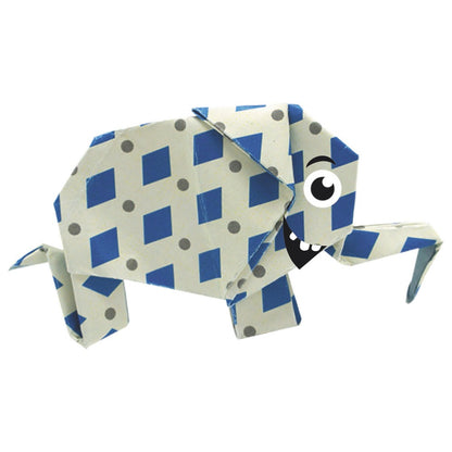 Origami amuzant Fridolin - Elefant cu rombi albastruj si cu ochi