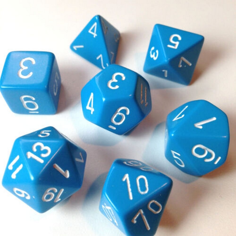 Chessex Opaque Light Blue with White Polyhedral 7 Die Set 25416