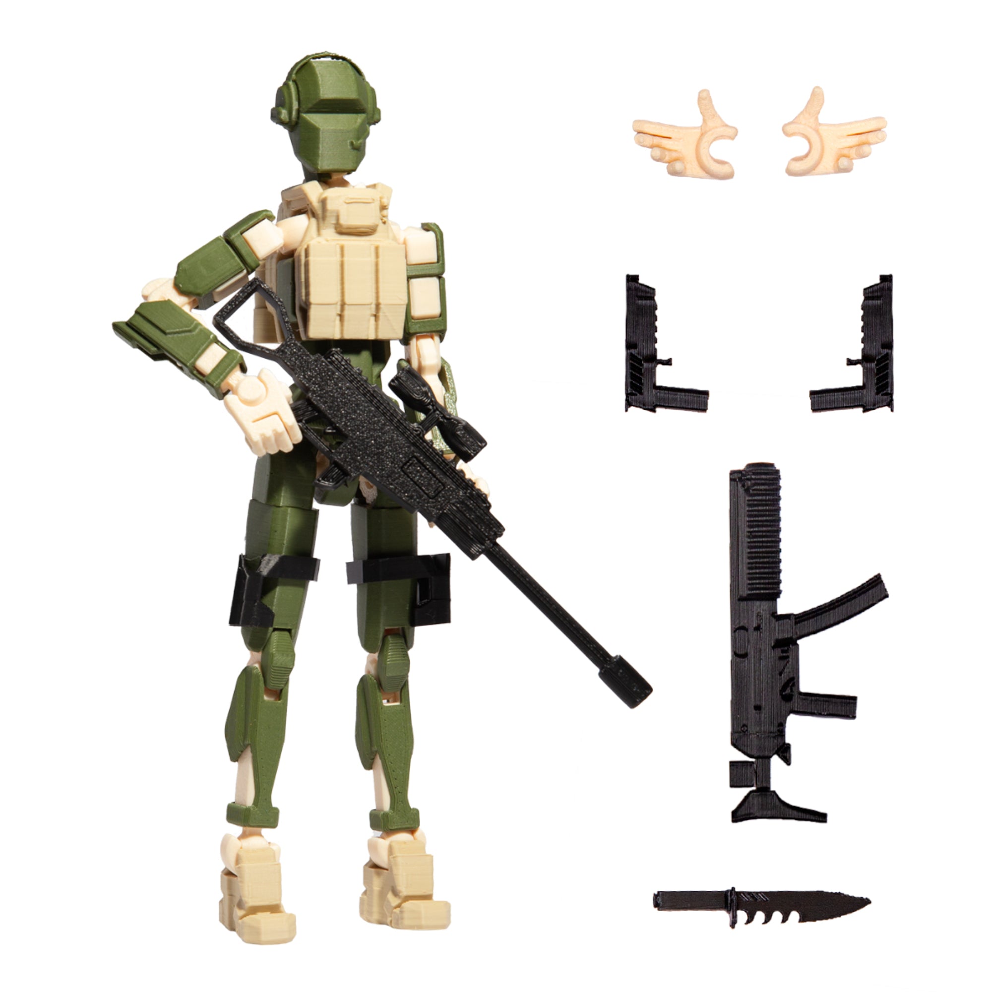 R13 Commando akciófigura mozgatható ízületekkel, különböző fegyverekkel és kiegészítőkkel, ideális játék és dekoráció.