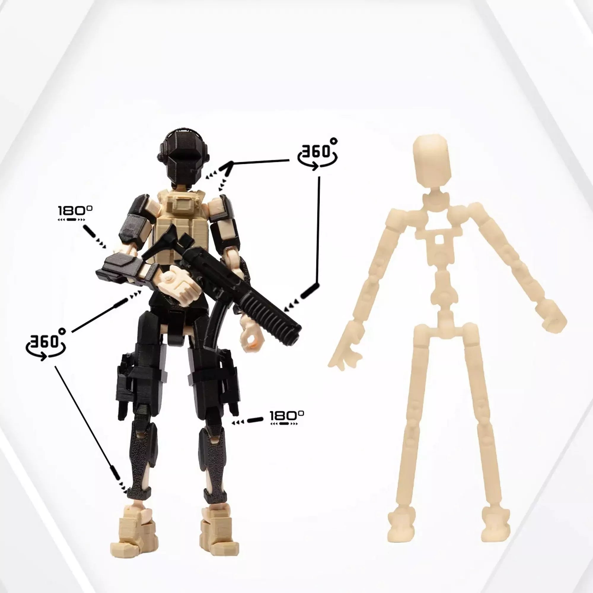 3D Robotfigura R13: Kommandó típus, metalizált fekete-krém, teljes mozgathatósági lehetőségekkel.