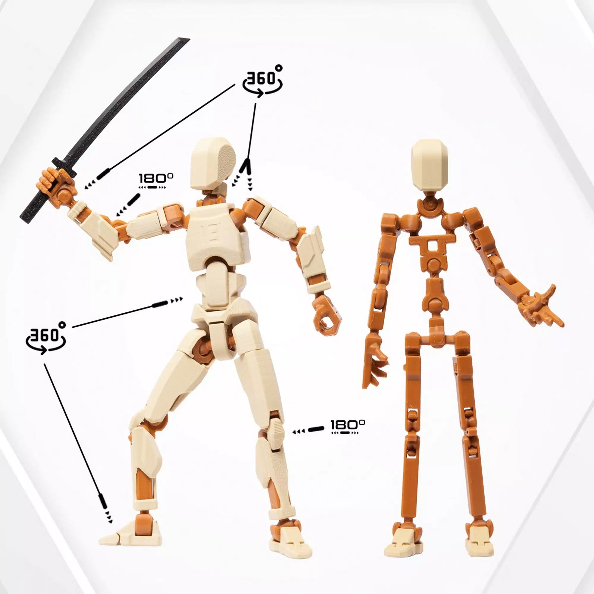 3D Robotfigura R13: Krém-barna mozgékonysága – 360 fokban mozgatható végtagok és hajlítható csuklók, tökéletes akciópózokhoz és dinamikus beállításokhoz.