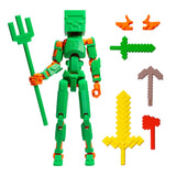 3D Figurină robot R13: tip Minecraft, verde-portocaliu